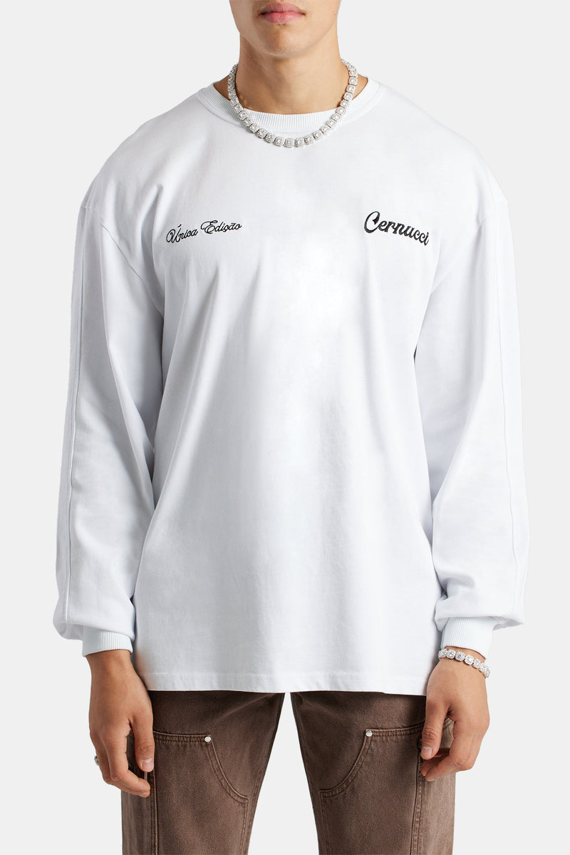 Oversized Long Sleeve Statue Printed T-Shirt - White