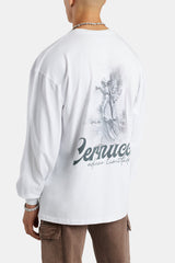 Oversized Long Sleeve Statue Printed T-Shirt - White