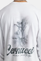 Oversized Long Sleeve Statue Printed T-Shirt - White