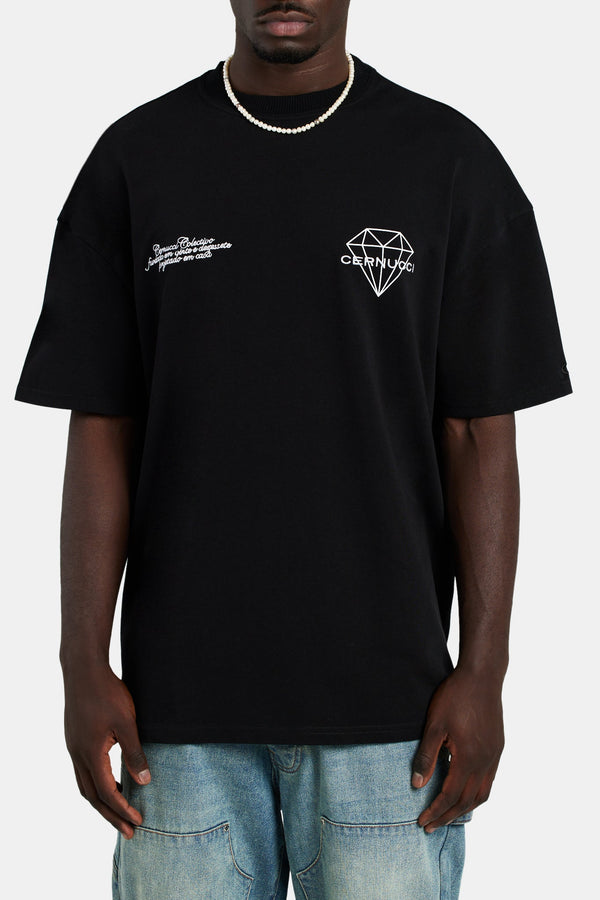 Oversized Diamond Print T-Shirt - Black