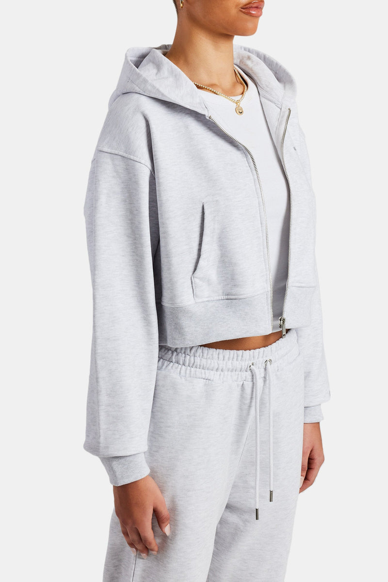 Cropped Zip Hoodie - Grey Marl