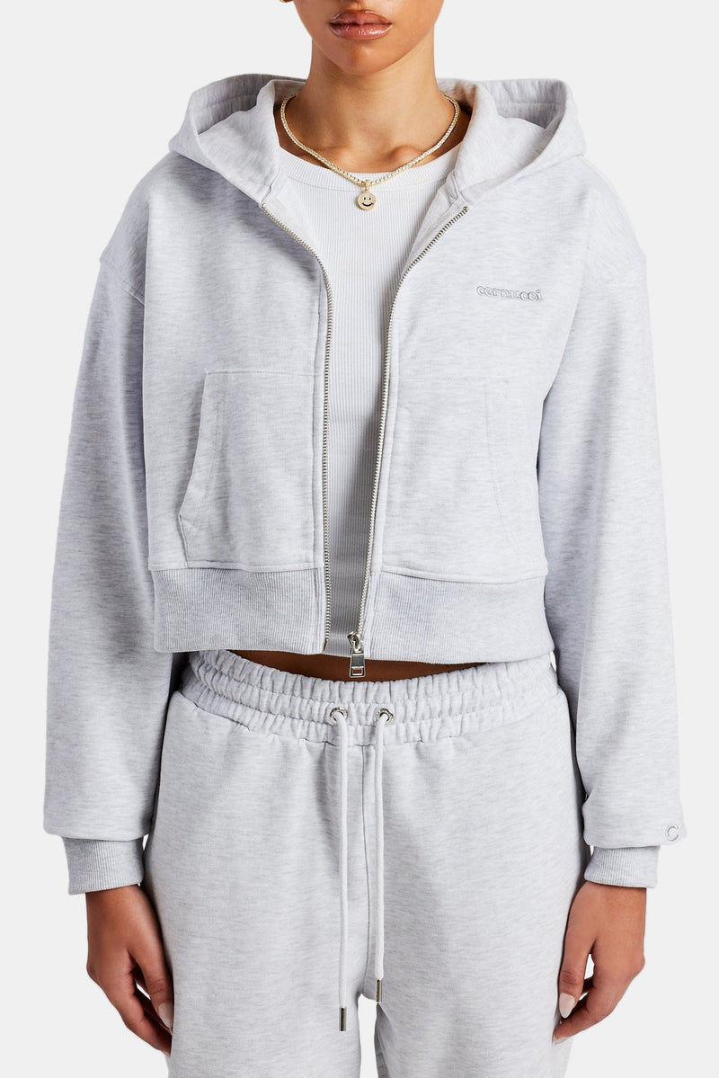 Cropped Zip Hoodie - Grey Marl