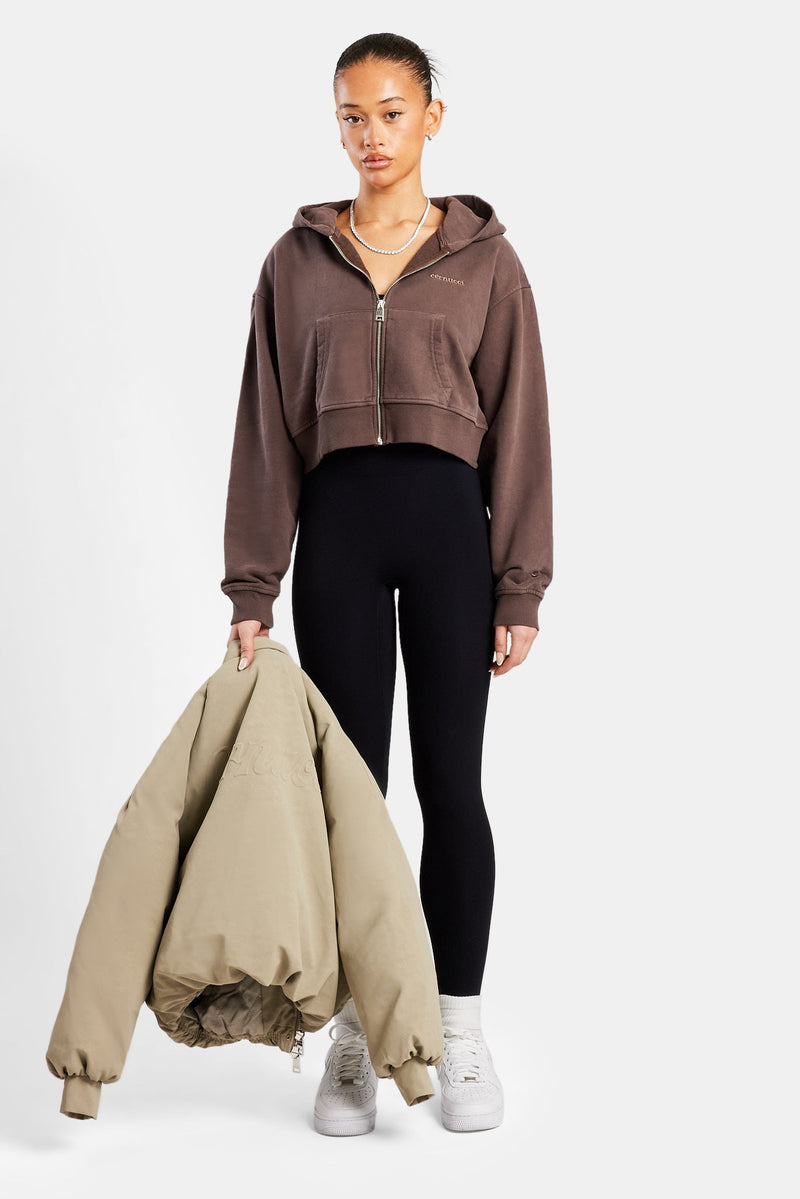 Cropped Zip Hoodie - Chocolate