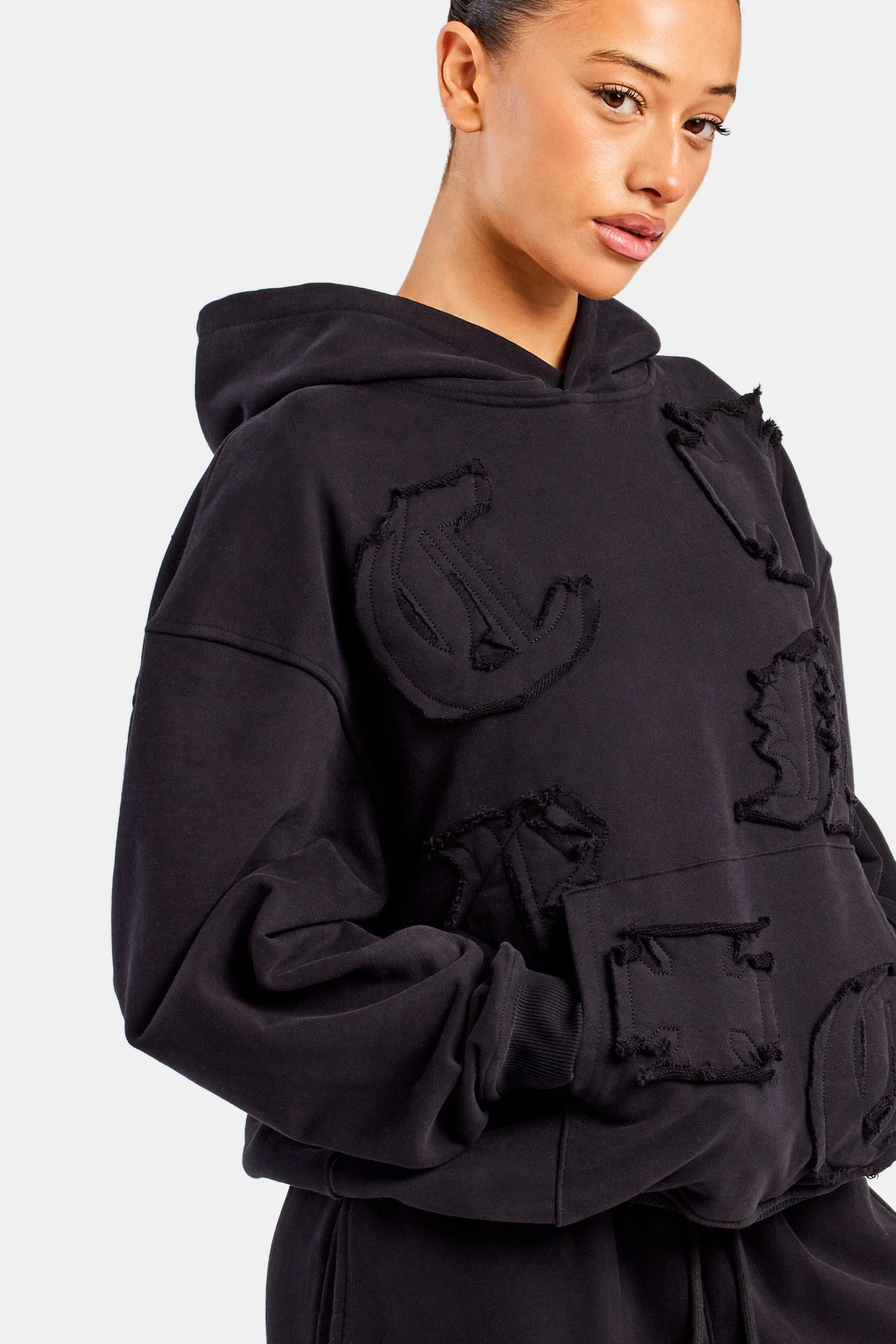 Womens Distressed Applique Tracksuit - Black