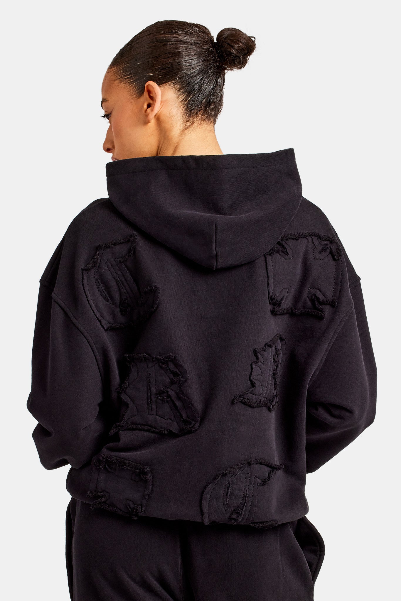 Womens Distressed Applique Tracksuit - Black