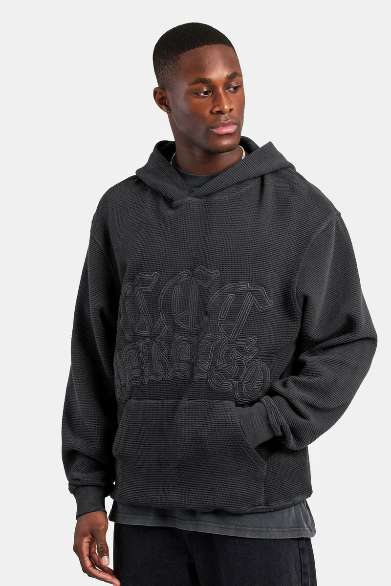 Acid Wash Waffle Hoodie - Charcoal