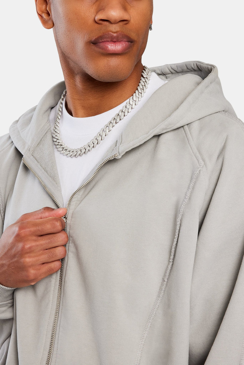 Exposed Seam Zip Through Hoodie - Ash Grey