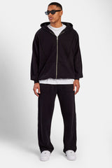 Exposed Seam Zip Through Hoodie - Black