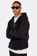 Exposed Seam Zip Through Hoodie - Black