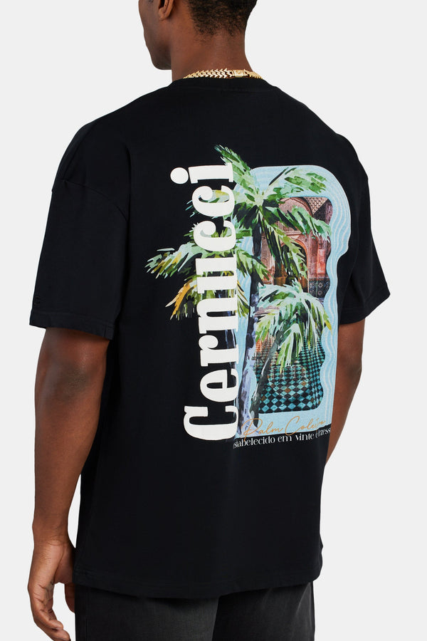 Cernucci Palm Collection Graphic Oversized T-Shirt - Black