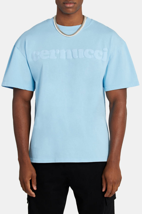 Boxy Cernucci Logo Puff Print T-Shirt - Light Blue