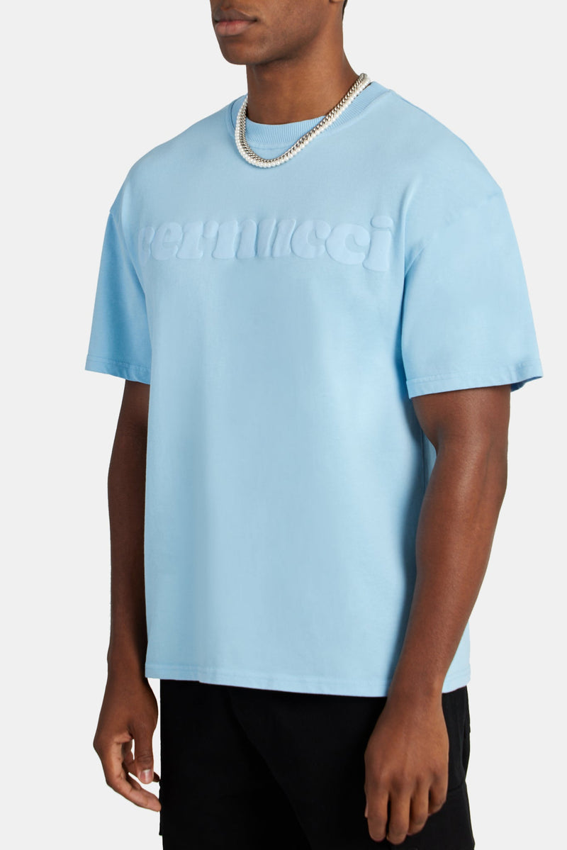 Boxy Cernucci Logo Puff Print T-Shirt - Light Blue