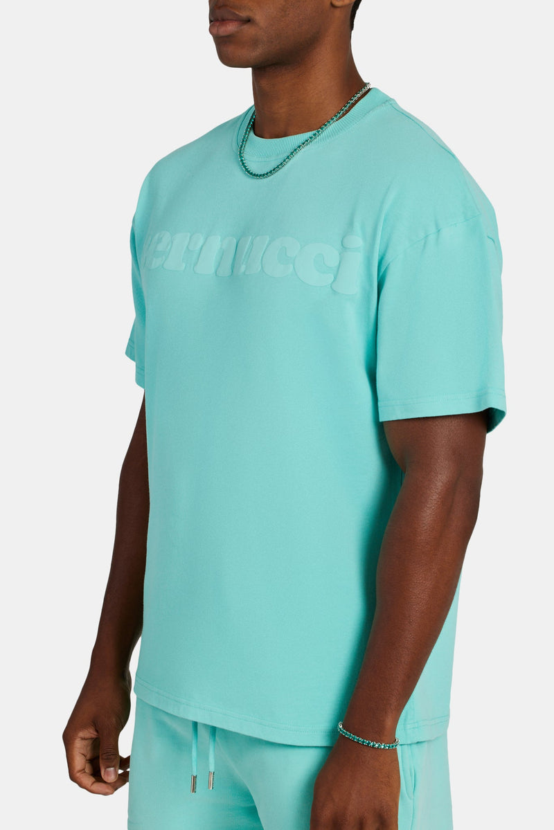 Cernucci Mens Puff Print T-Shirt - Aqua
