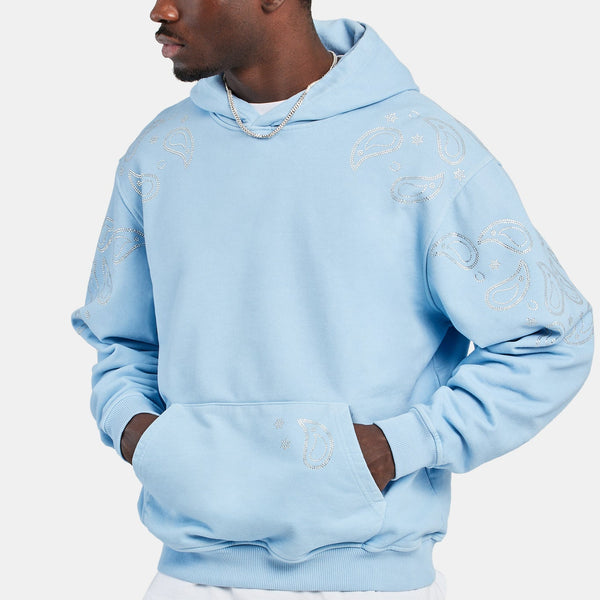 Bandana Rhinestone Hoodie - WASHED BLUE | Mens Hoodies & Sweats 