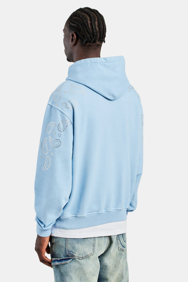 Bandana Rhinestone Hoodie - Washed Blue