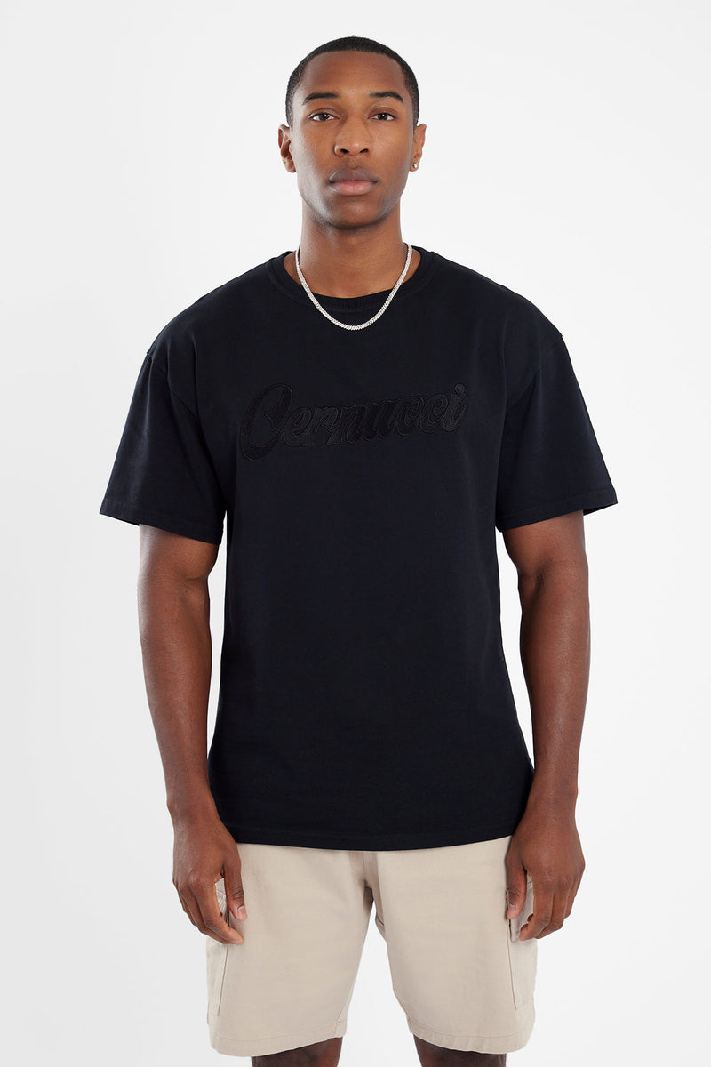 Oversized Cernucci Classic Embroidered T-Shirt - Black