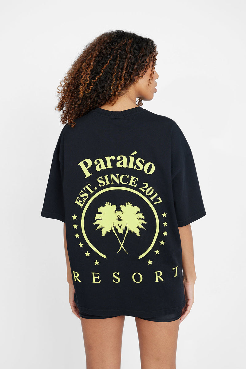 Oversized Palm Print T-Shirt - Black