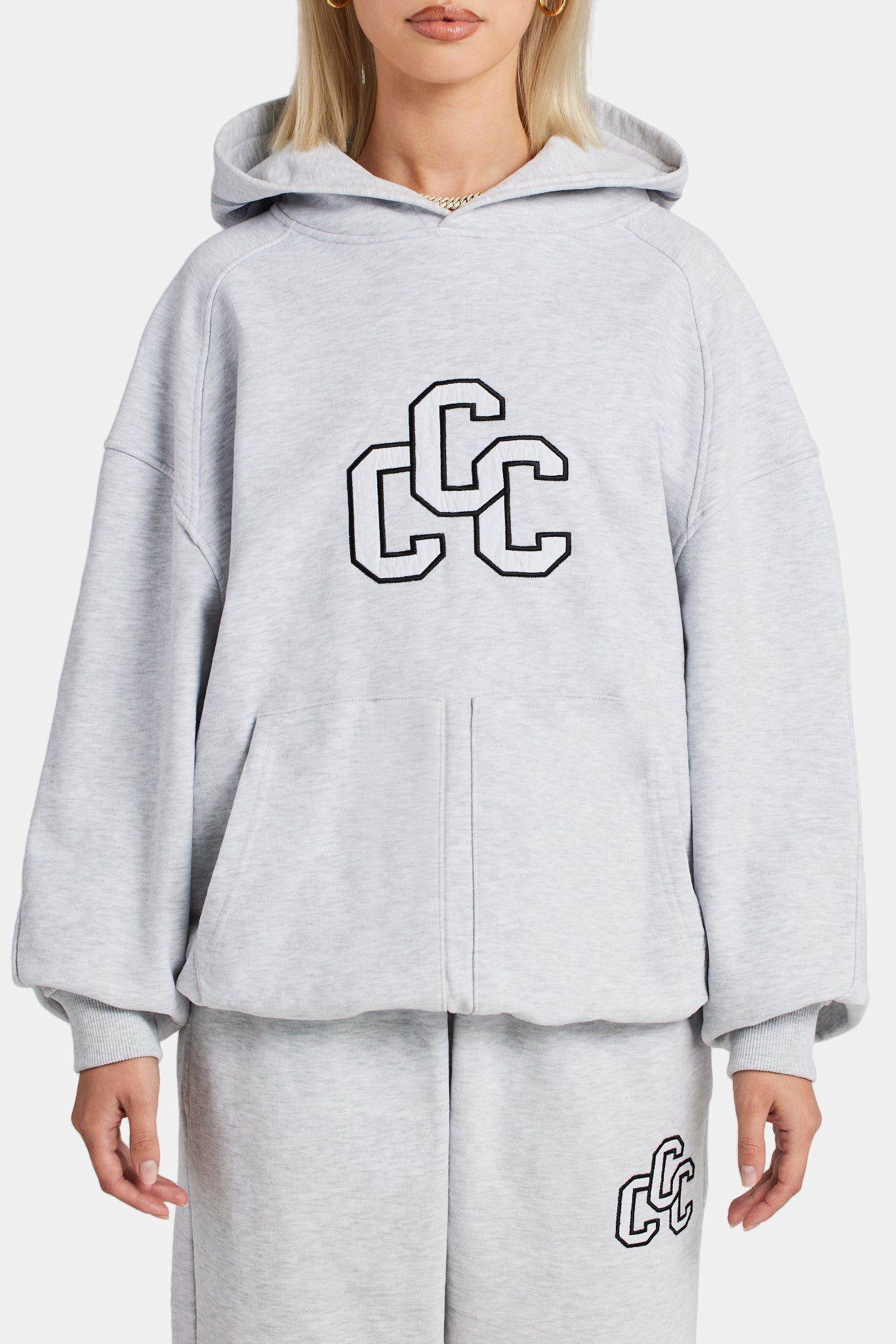 CCC Applique Varsity Hoodie - Grey Marl