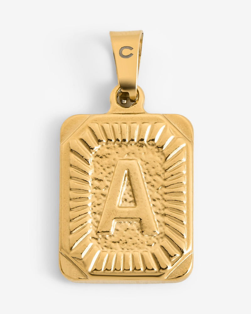 Vintage Inspired Initial Rectangle Pendant A - Gold
