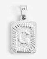 Vintage Inspired Initial Rectangle Pendant C - White Gold