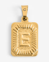 Vintage Inspired Initial Rectangle Pendant E - Gold