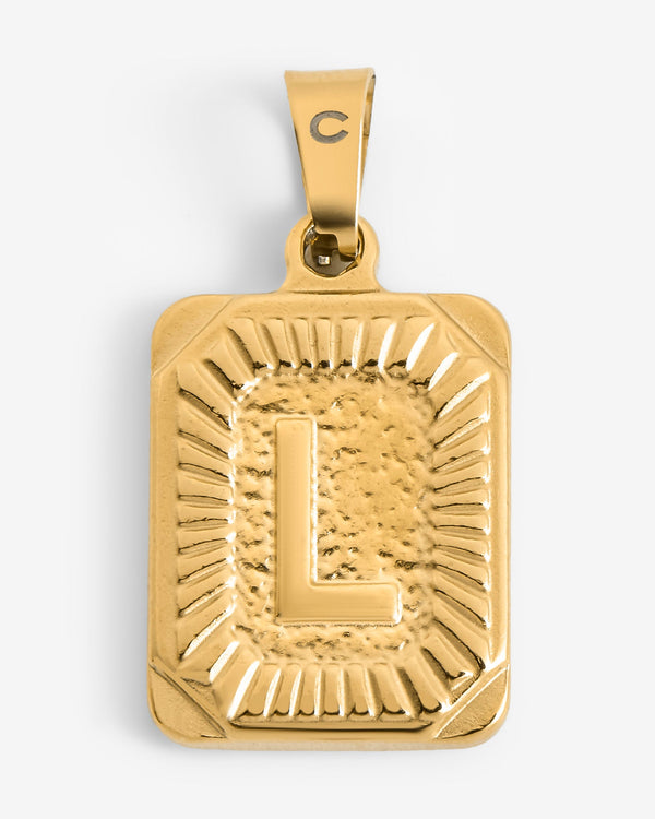 Vintage Inspired Initial Rectangle Pendant L - Gold