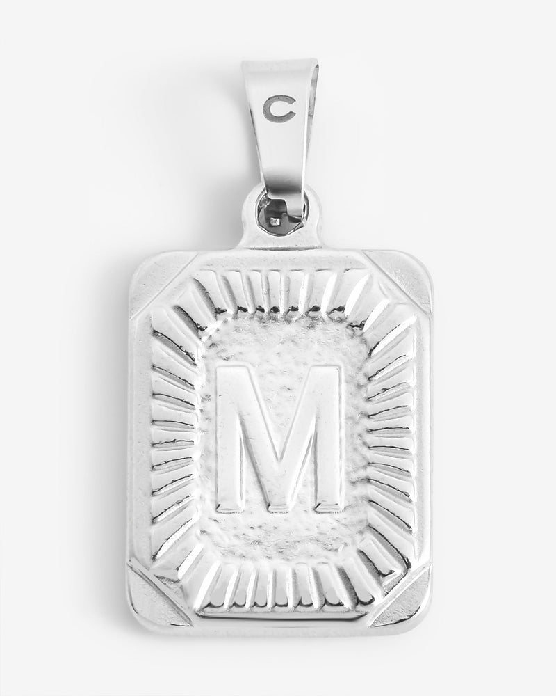 Vintage Inspired Initial Rectangle Pendant M - White Gold