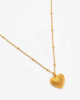 Vintage Textured Heart Charm Necklace - Gold