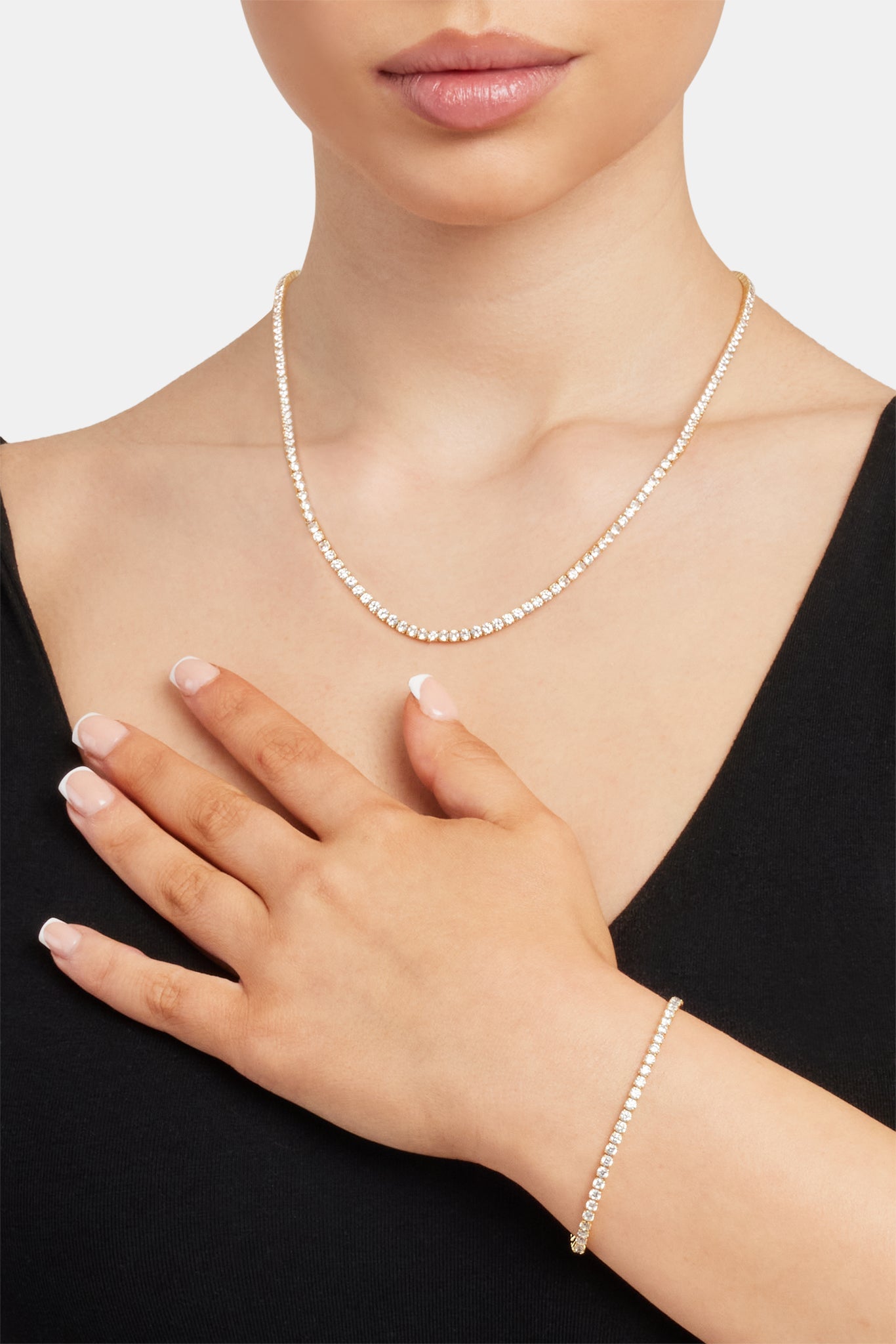 Womens Micro Tennis Chain & Bracelet - Gold - 2.5mm