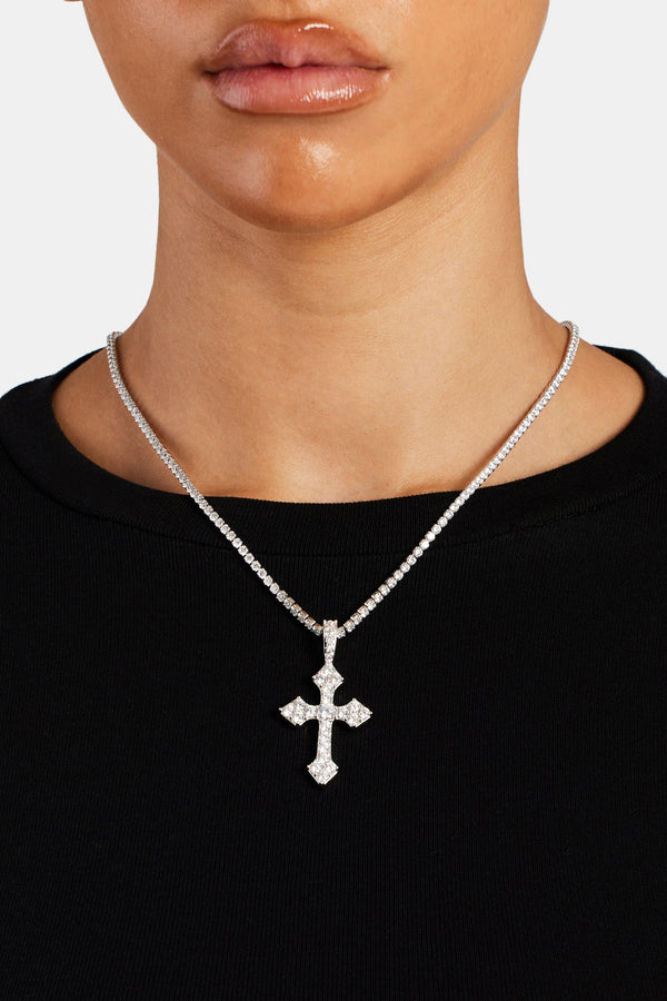 Womens Iced Celtic Cross Pendant - White Gold
