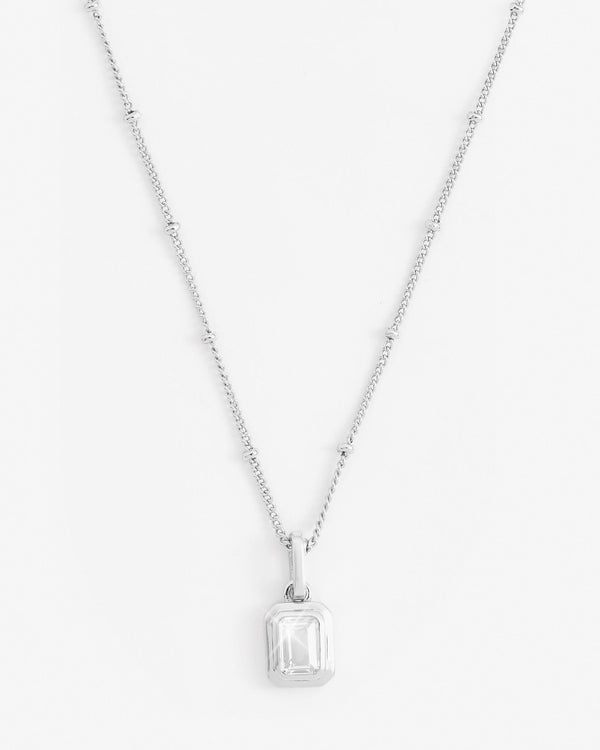 Clear Baguette Bezel Set Necklace - White Gold