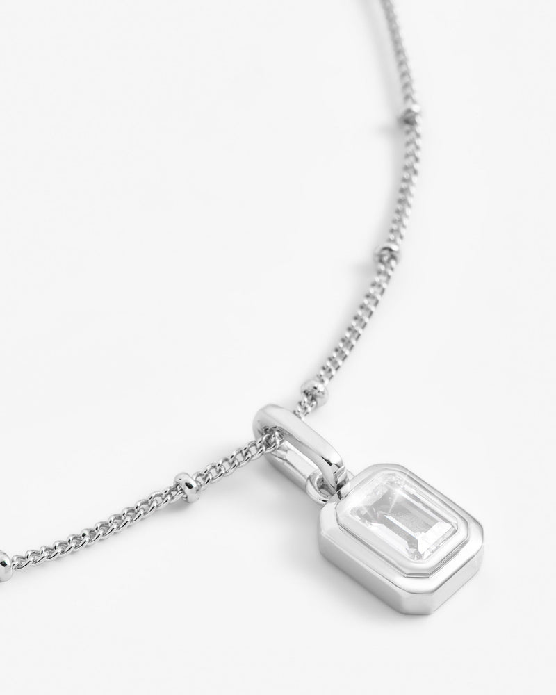 Clear Baguette Bezel Set Necklace - White Gold