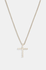 3mm Cuban Chain with Iced Clear CZ Cross Necklace