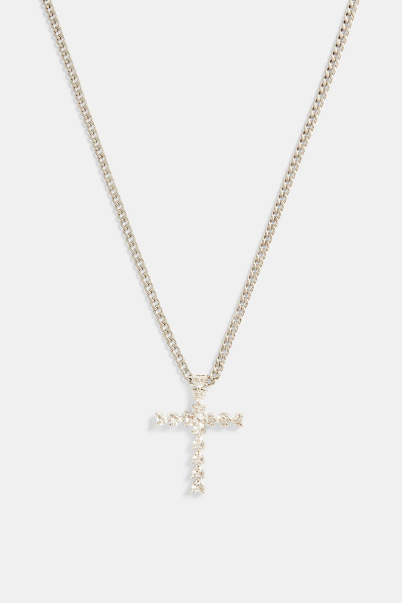 3mm Cuban Chain with Iced Clear CZ Cross Necklace