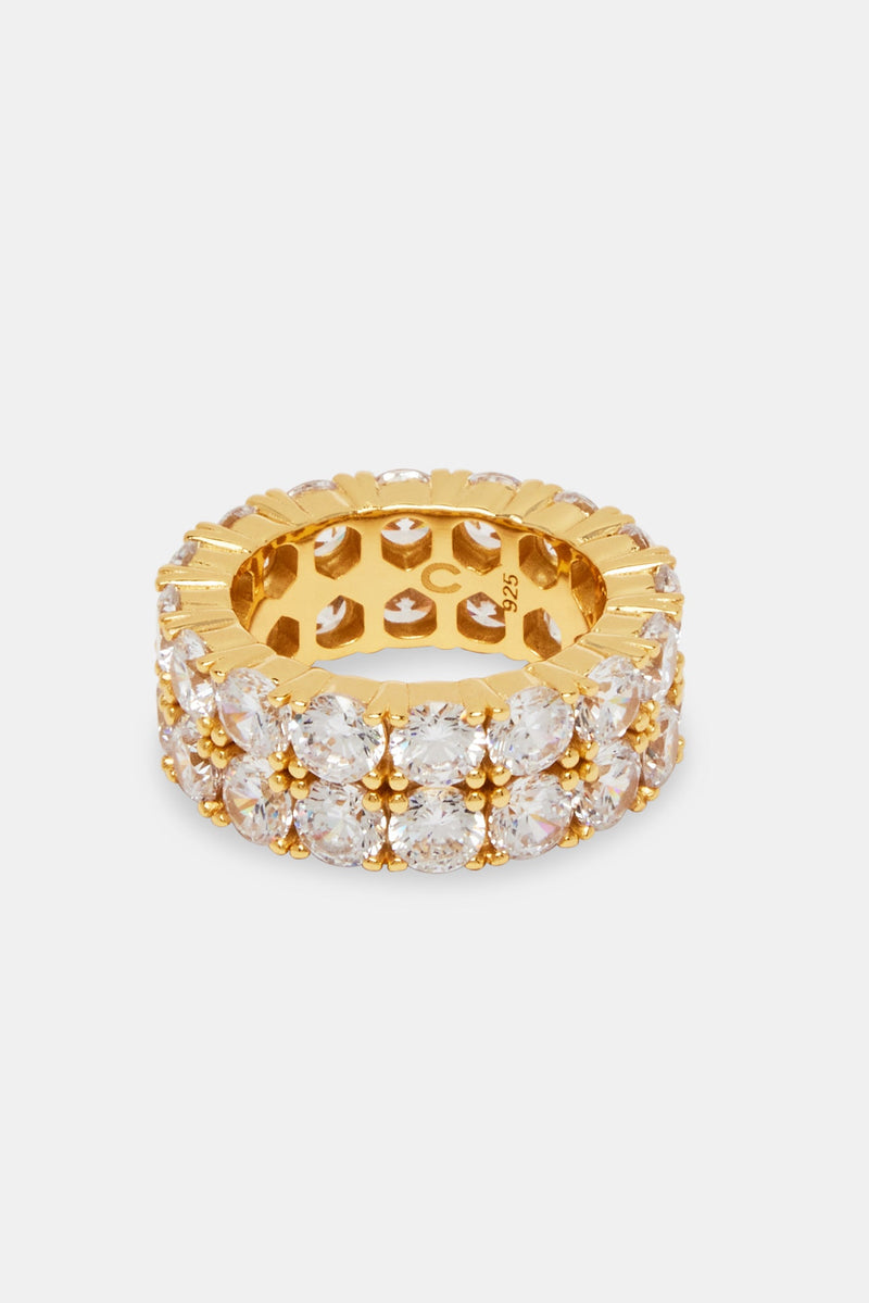 925 Gold Plated Iced Double Row Tennis Ring
