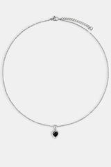 Black Heart Bezel Necklace - White