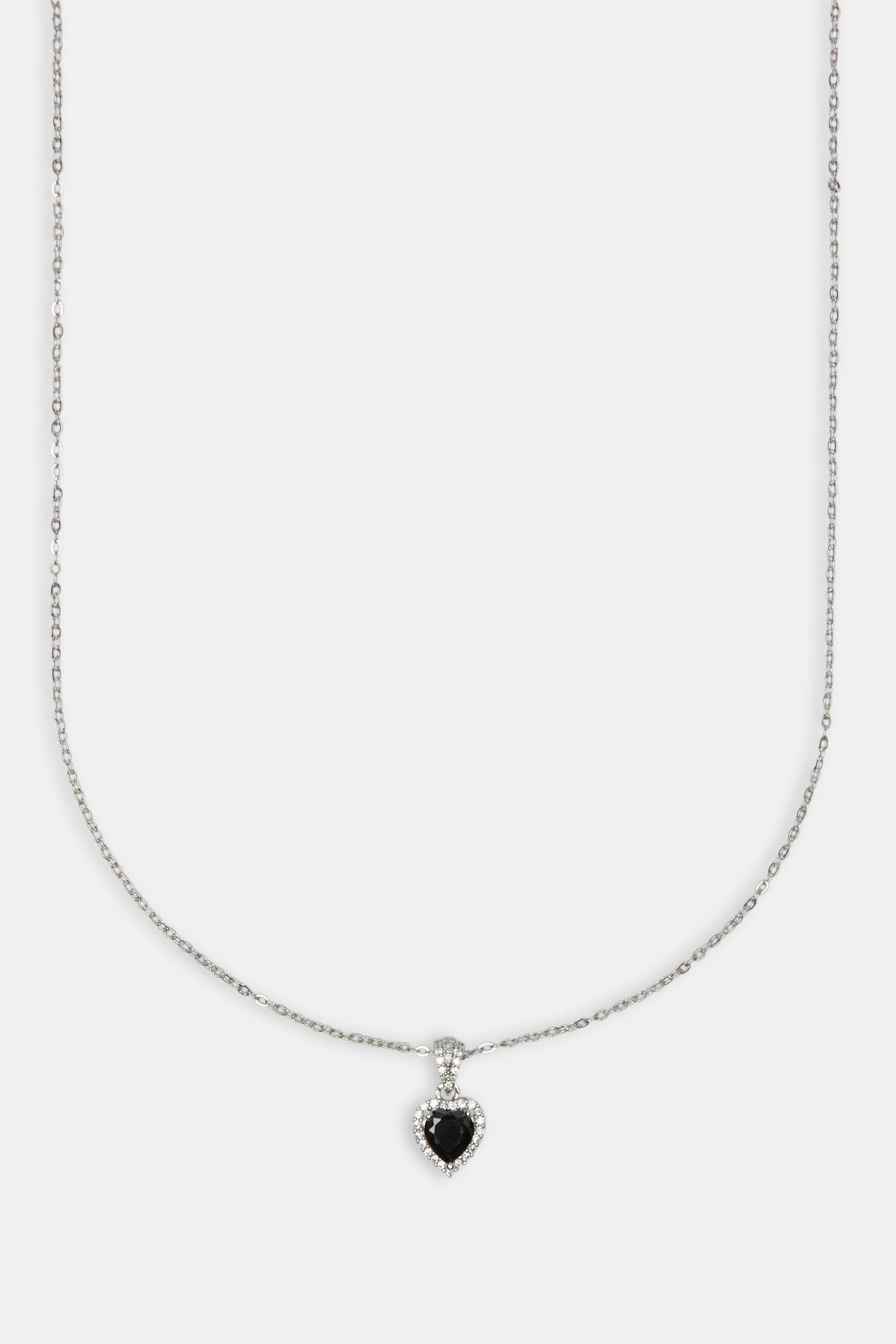 Black Heart Bezel Necklace - White - 10mm