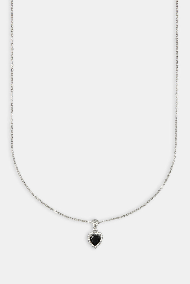 Black Heart Bezel Necklace - White