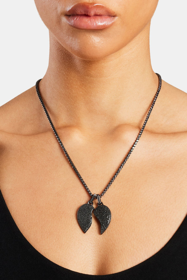Iced Connecting Heart Pendant - Black