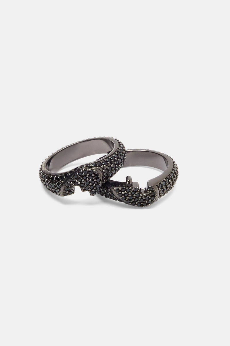 Iced Connecting Heart Ring - Black