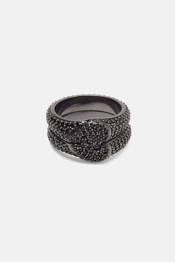 Iced Connecting Heart Ring - Black