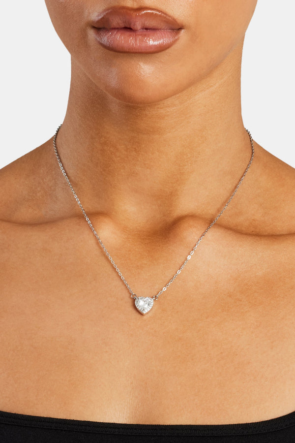 Clear Heart Bezel Necklace - White