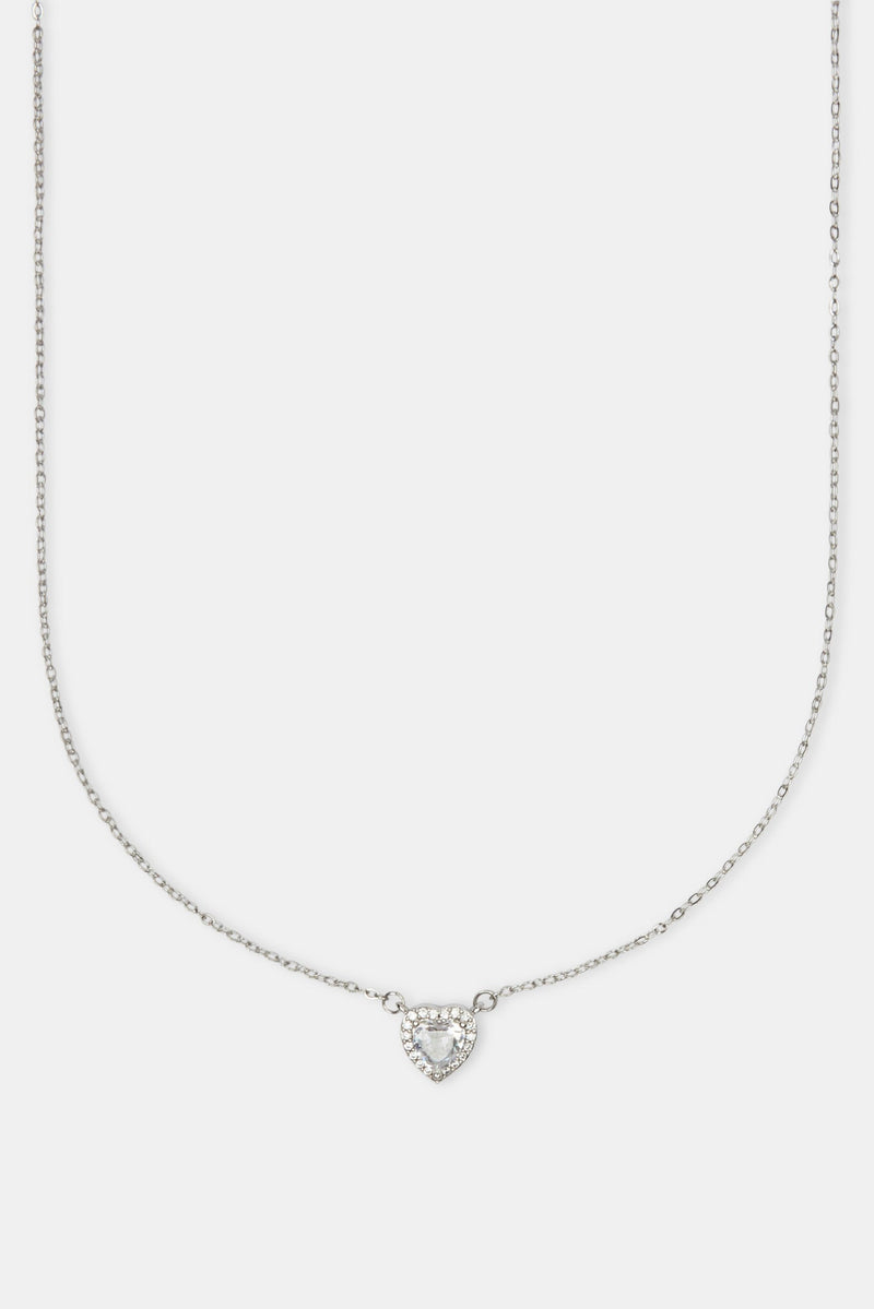 Clear Heart Bezel Necklace - White