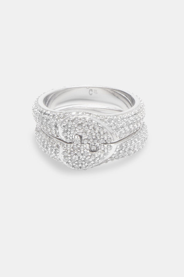 Iced Connecting Heart Ring - White