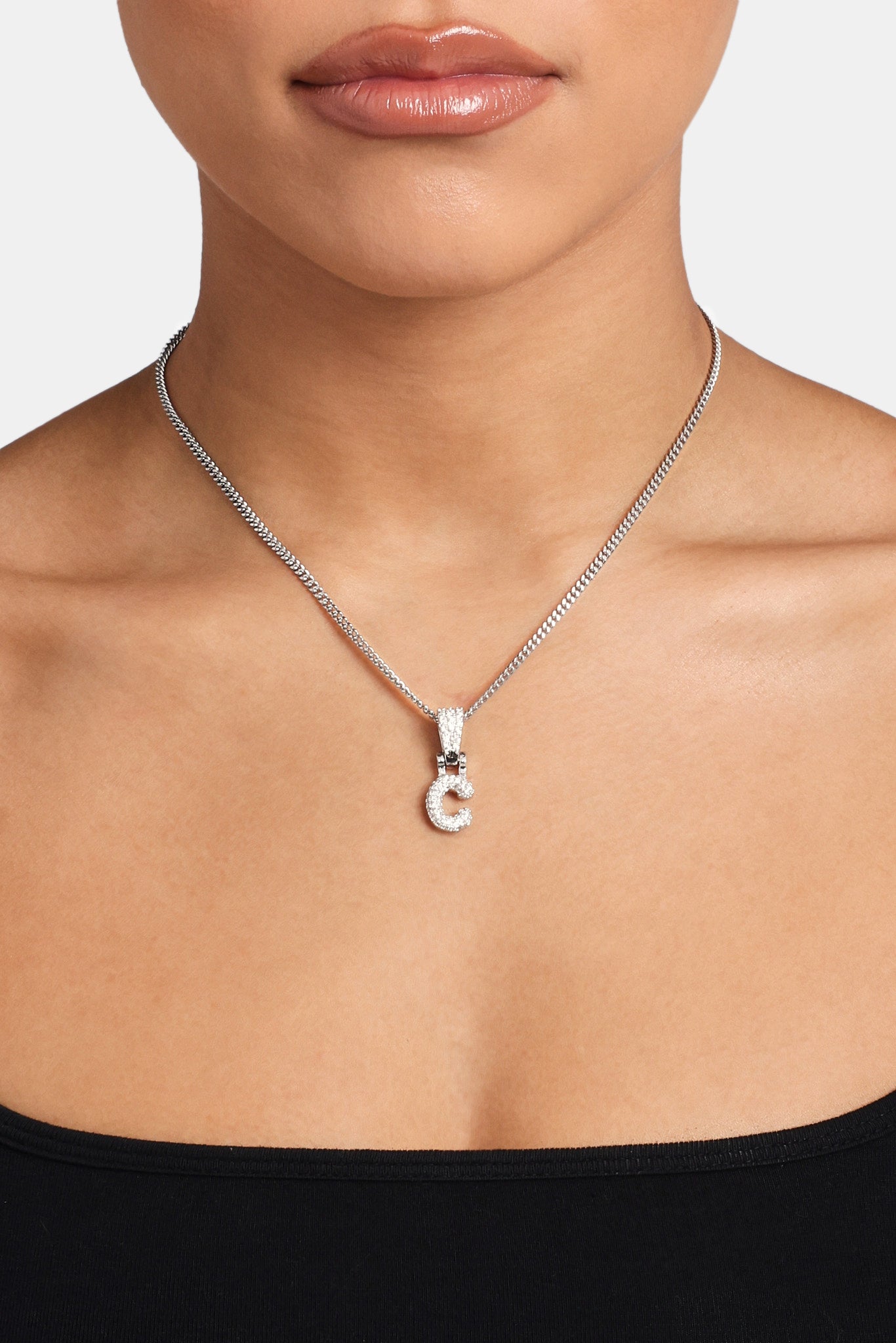 Micro Chain Iced Mini Bubble Pendant & Micro Cuban Chain - White | Womens Bundles ...