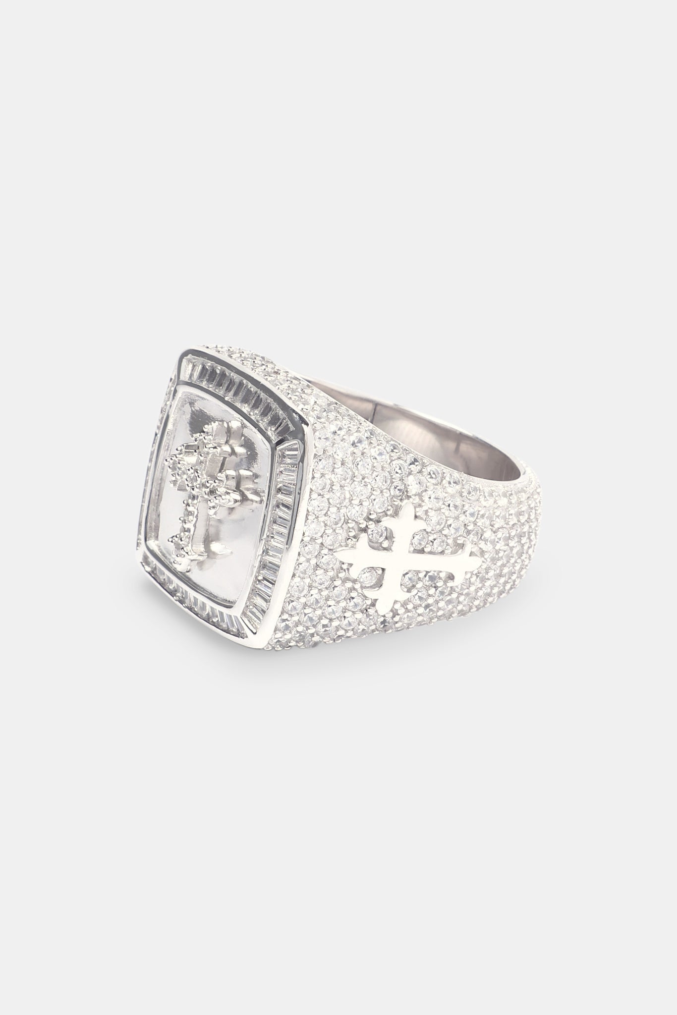 Iced Cross Signet Ring - White 20mm | Mens Rings | Shop Signet Rings at ...