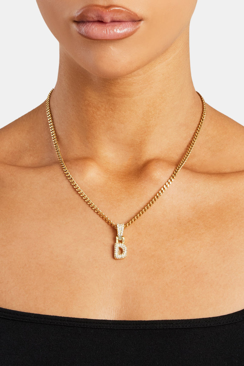 Iced Mini Bubble Pendant & Micro Cuban Chain - Gold