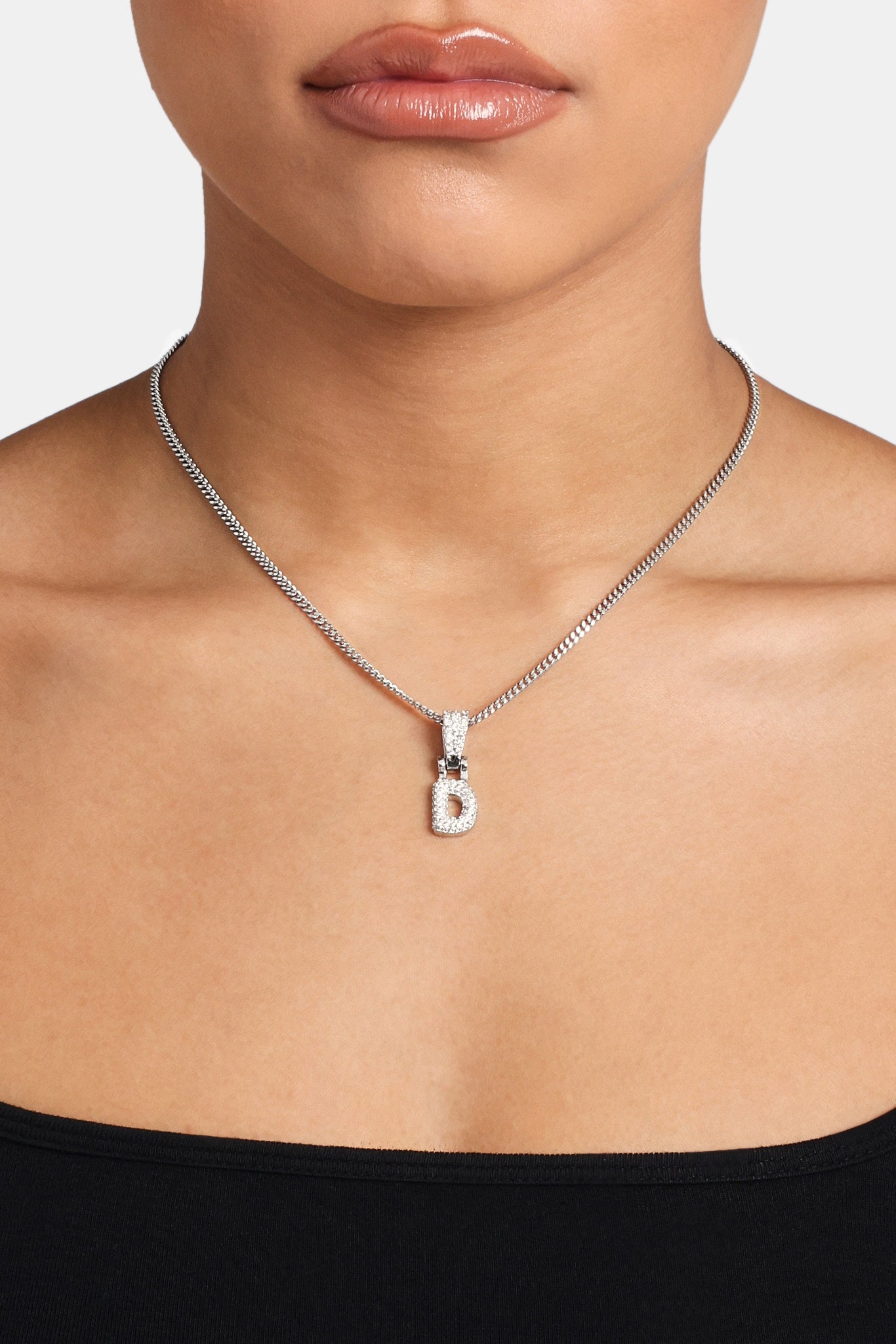Micro Chain Iced Mini Bubble Pendant & Micro Cuban Chain - White | Womens Bundles ...