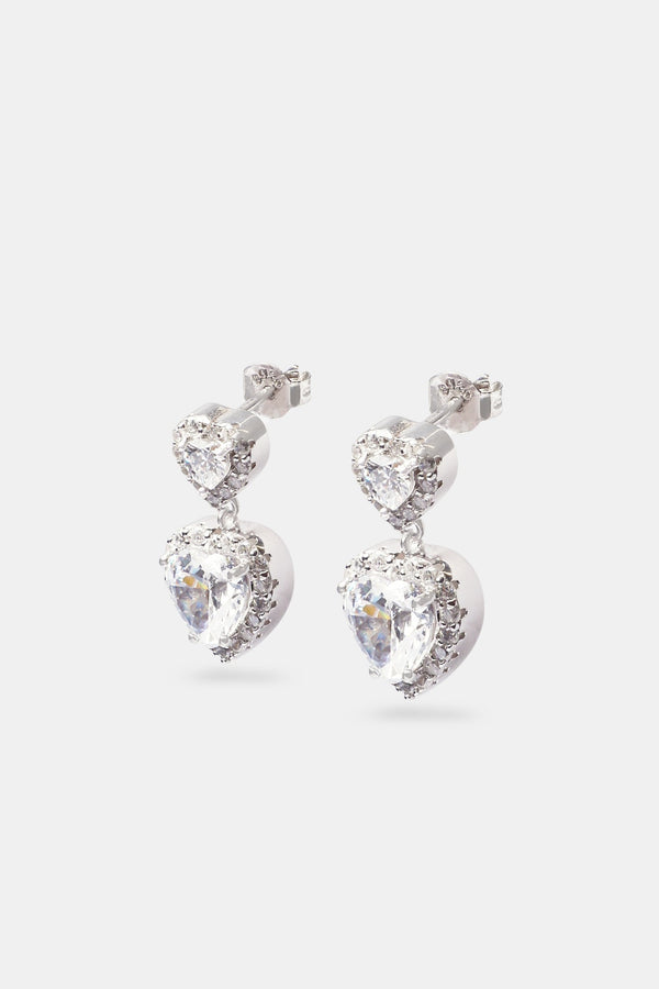 Double Heart Drop Earrings - White