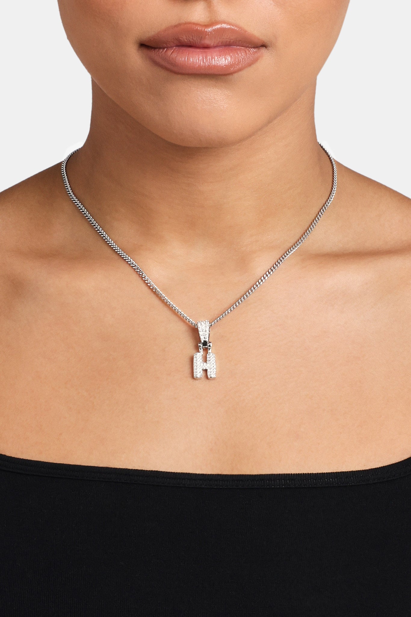 Micro Chain Iced Mini Bubble Pendant & Micro Cuban Chain - White | Womens Bundles ...